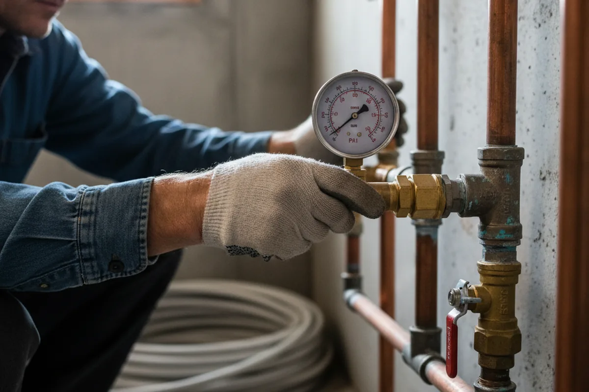 Pressure testing a repaired line during Water Line Repair in Poplar Grove